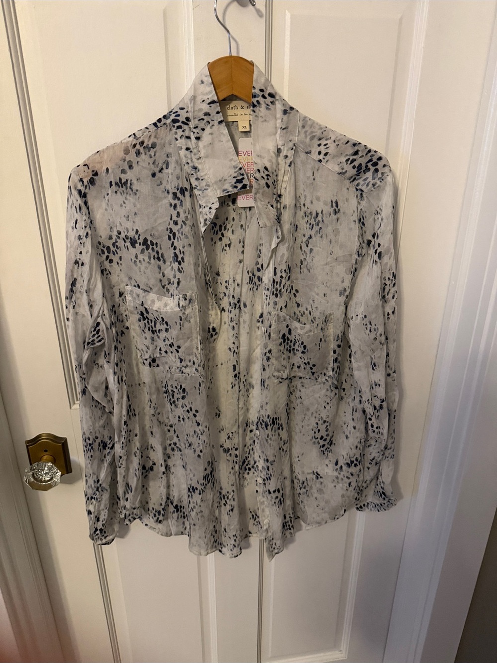 Evereve Women's Sheer Printed Button-Front Blouse - White with Black Print